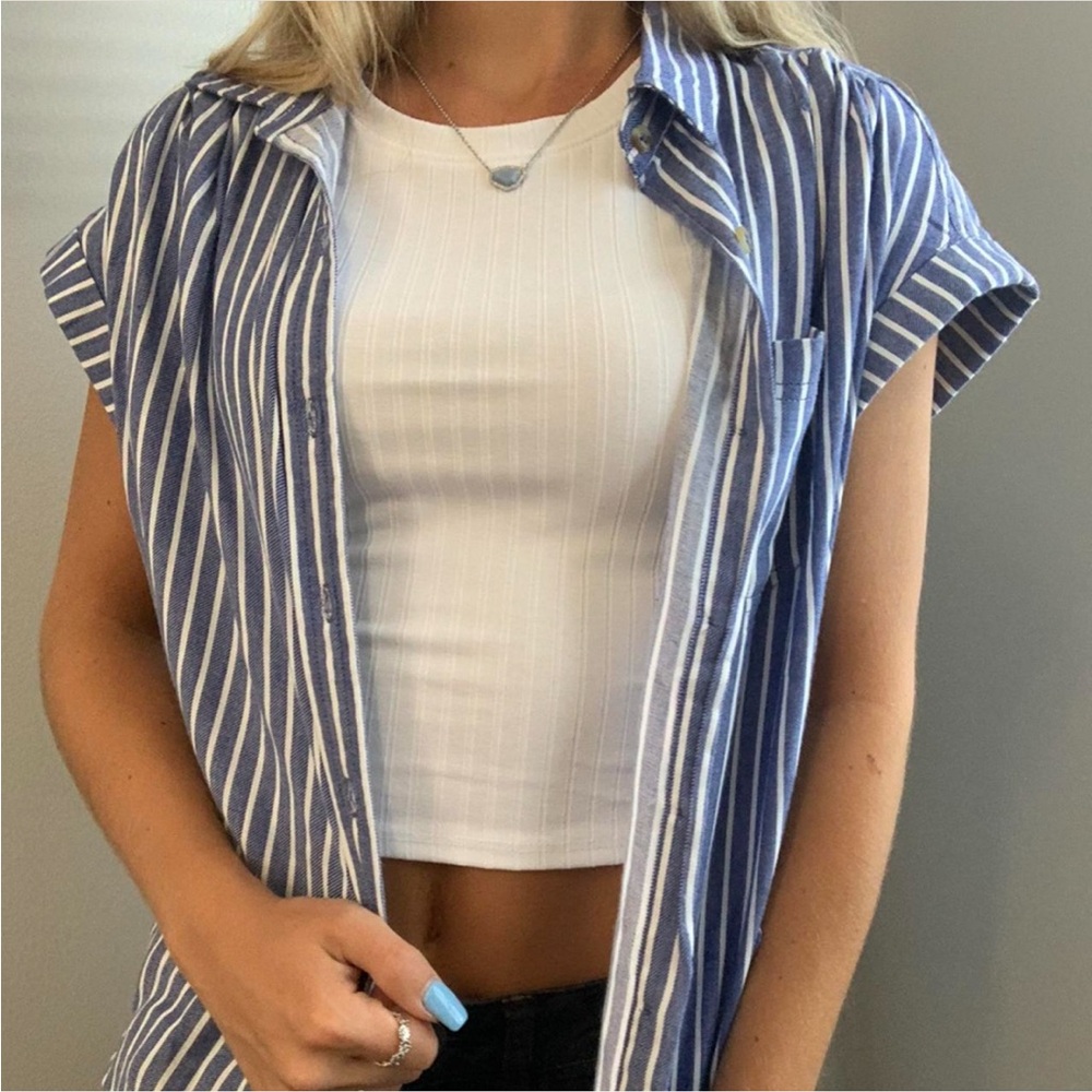 Blue Striped Button Up Blouse